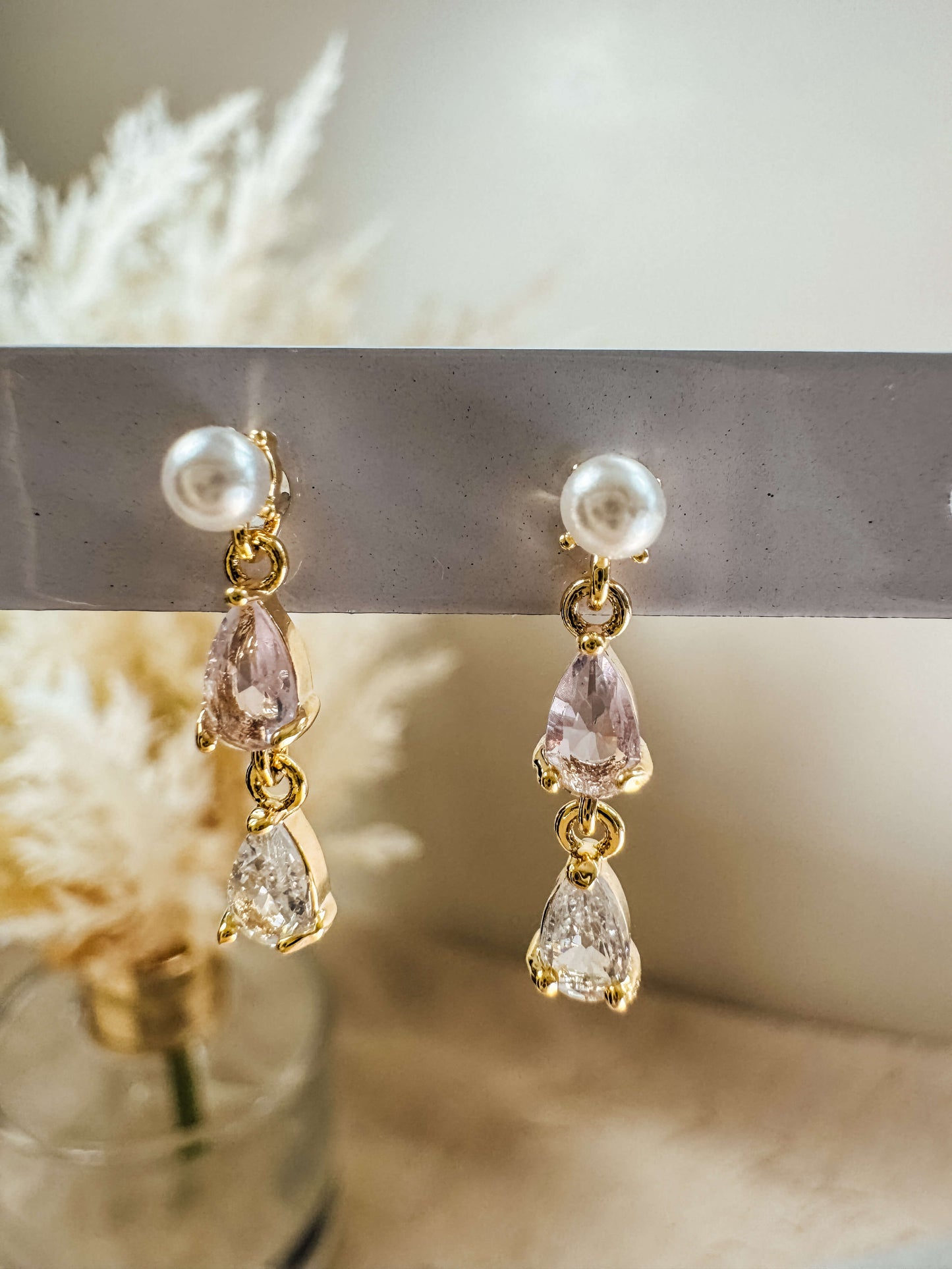 Clear Pink Dangling Earrings