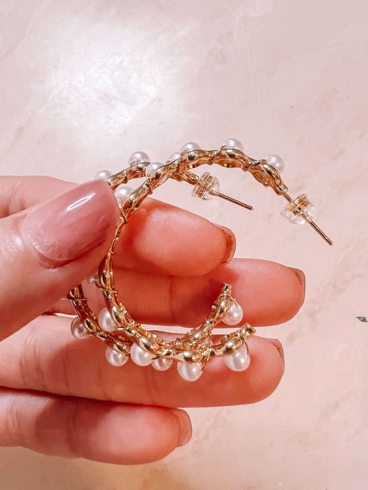 Embedded Pearls Hoops