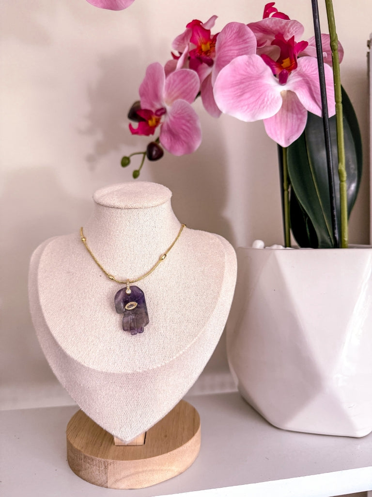 Hamsa Hand Quartz Necklace